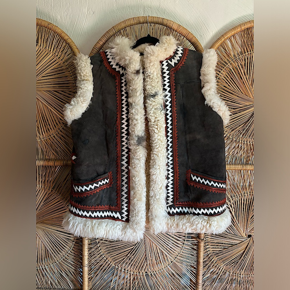 Vintage 70s Afghan Sheepskin Bohemian Vest